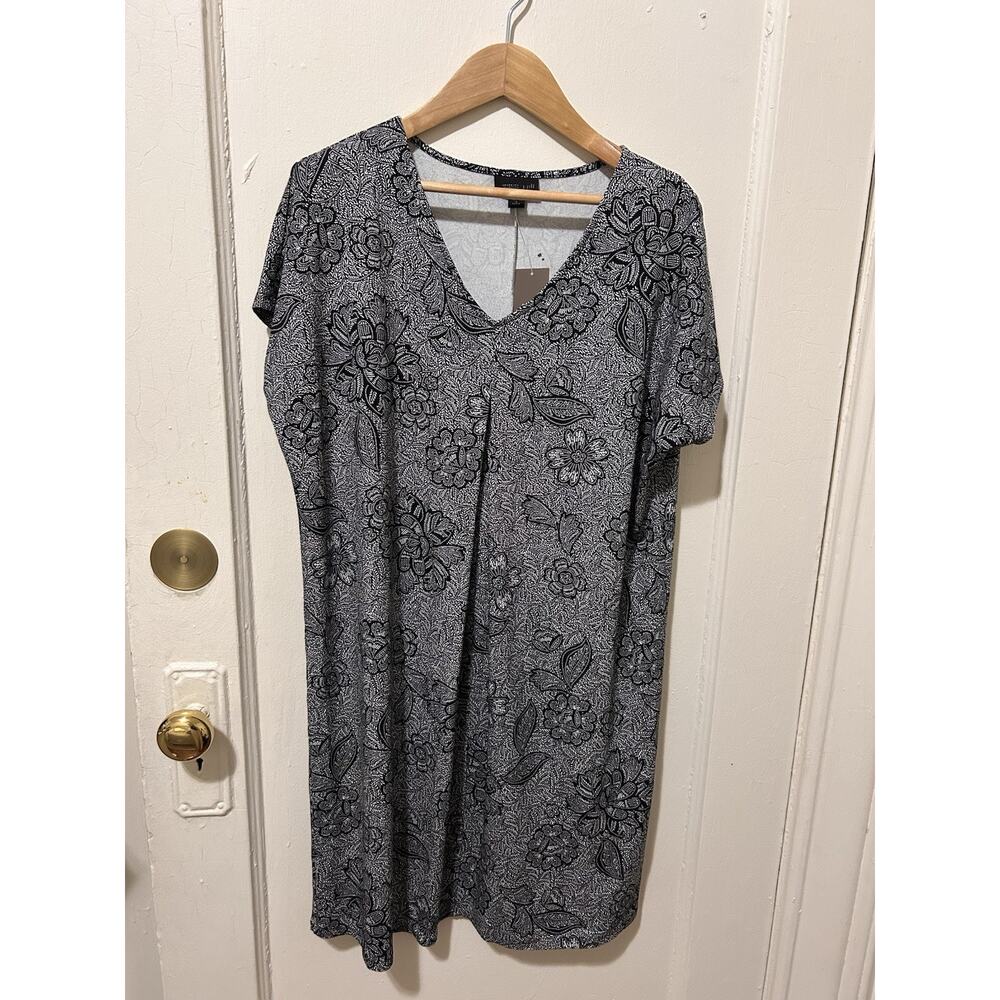 NWT J Jill Black/White Floral Print Flowy Shirt‎ Dress | Small Petite
